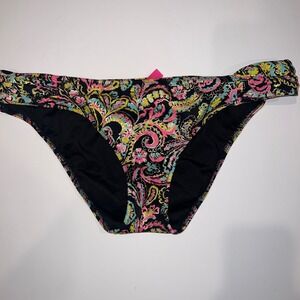 Victoria's Secret Bikini Bottoms Womens Medium Black‎ Paisley Foil  Ruched